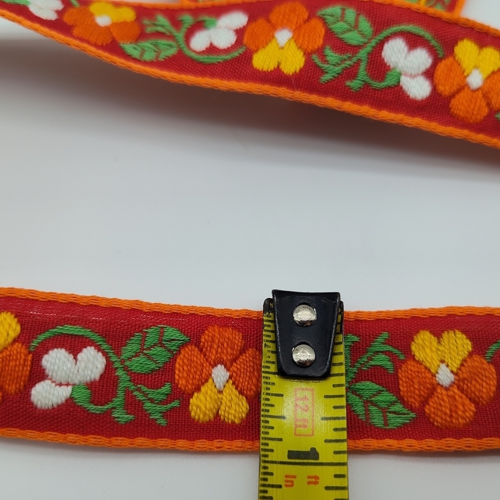 Vintage French Woven Floral Ribbon Red Orange Jacquard Two (2)Yards - Picture 5 of 5